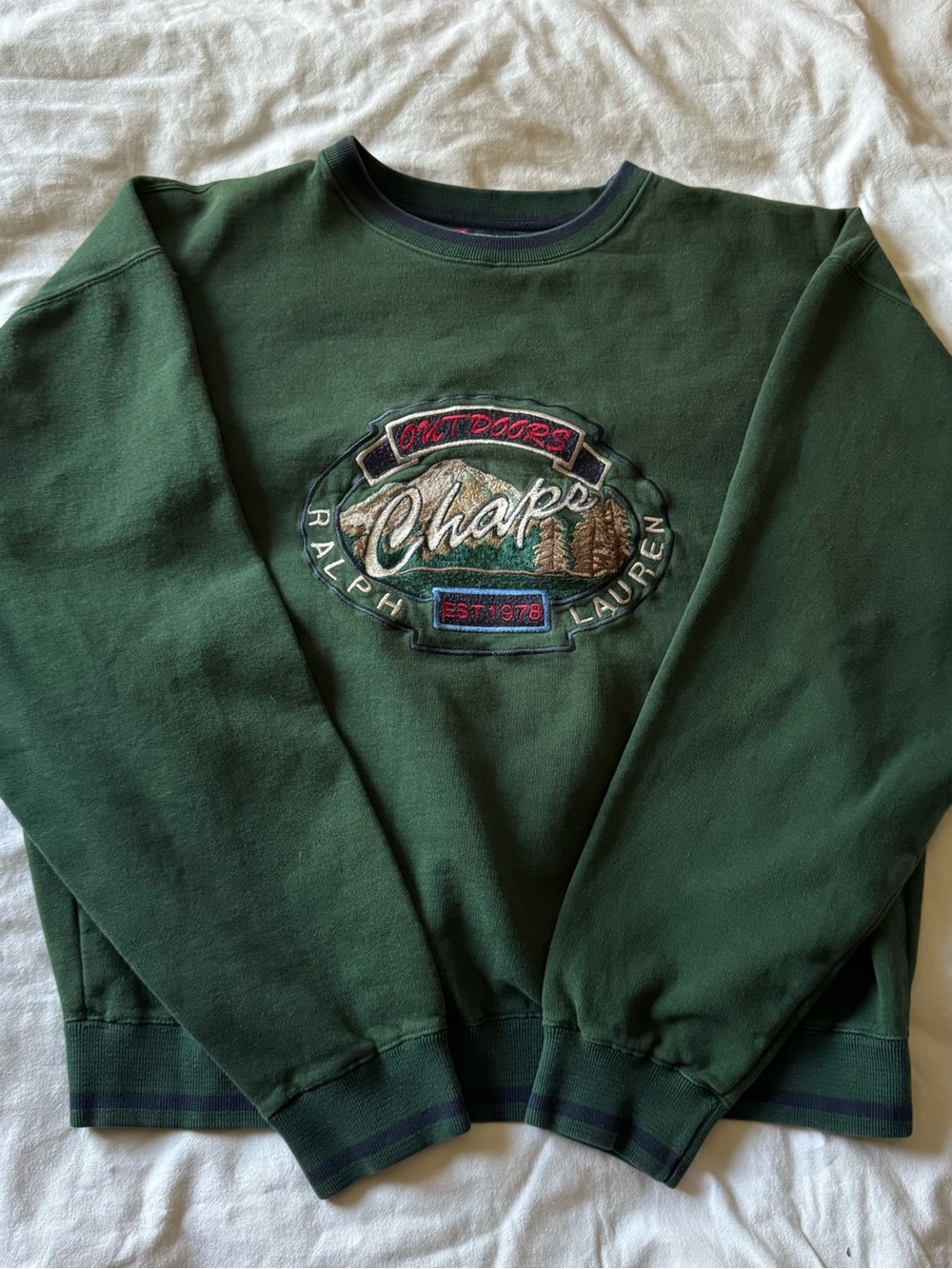Ralph Lauren Green Embroidered Chaps Crewneck Sweatshirt